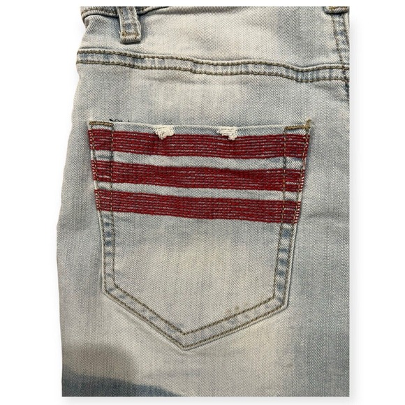 Indigo Rein Mid Rise Blue Jean Frayed American Flag Hem Shorts Size 3/27 - Picture 9 of 11